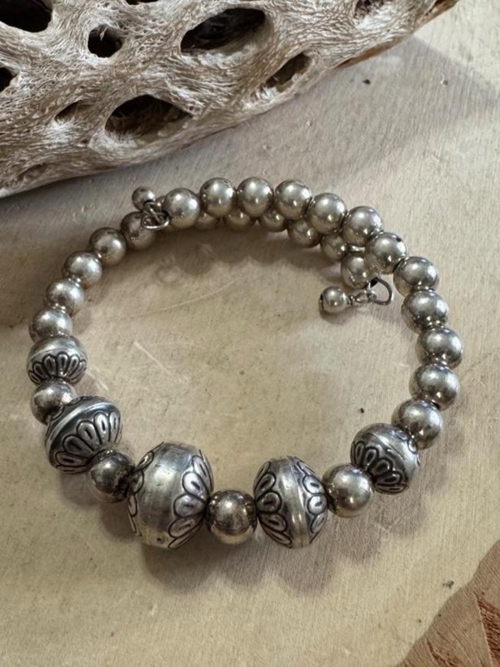 Carolyn Pollack Relios 925 Sterling Silver Native Pearl Bead Coil Wrap Bracelet